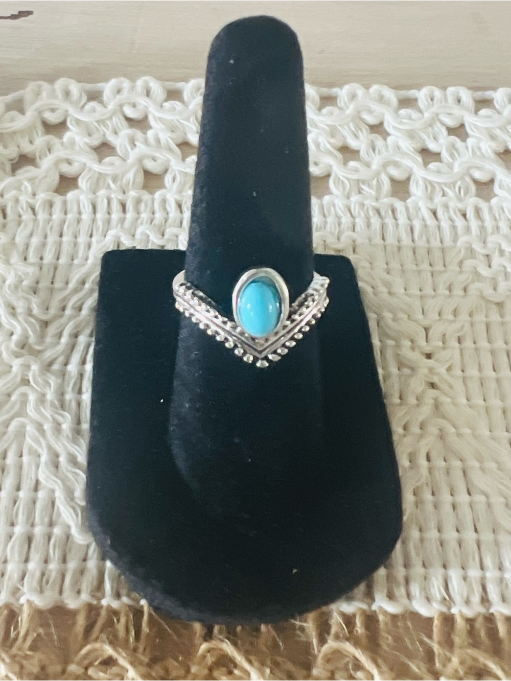 Silver Turquoise Accent Ring - Blue Stone Women's Jewelry size 5 30p3